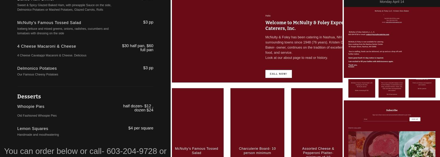 McNulty & Foley Express & Caterers, Inc. Menu
