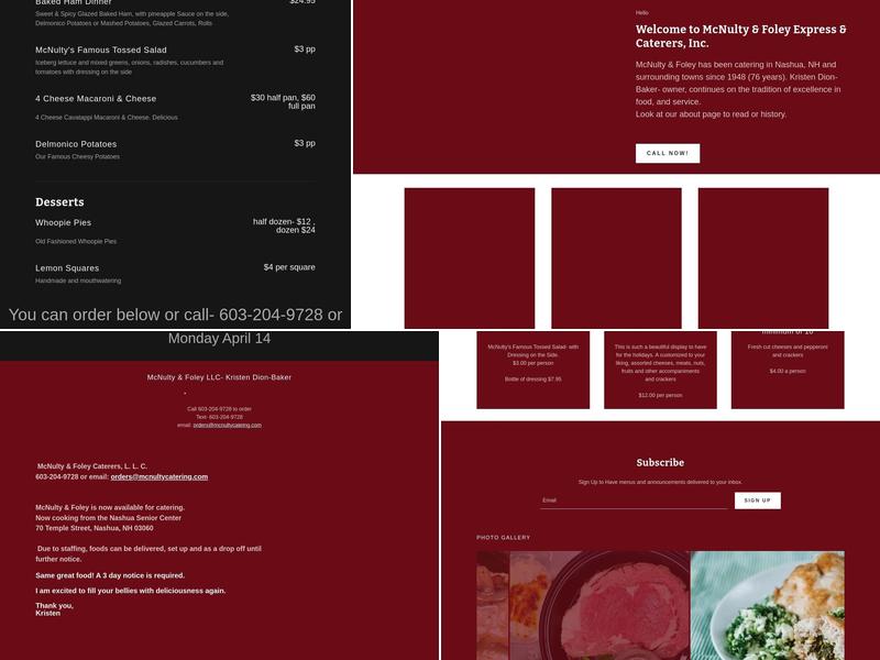McNulty & Foley Express & Caterers, Inc. Menu