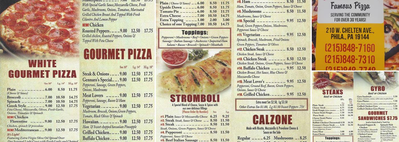 Gennaro's Famous Pizza Menu