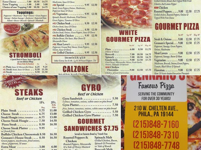 Gennaro's Famous Pizza Menu