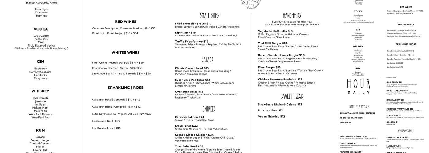 Over Eden Menu