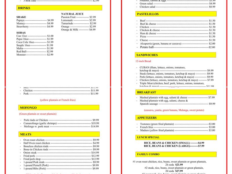 La Casa Del Pollo Restaurant Menu