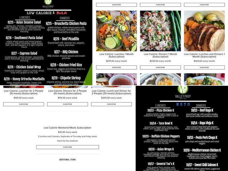 Valley Prep Meal Prep Menu