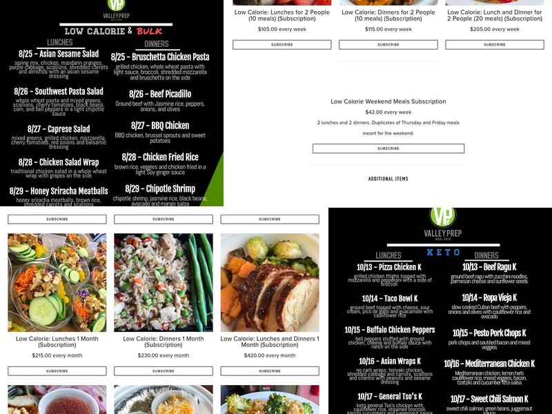 Valley Prep Meal Prep Menu