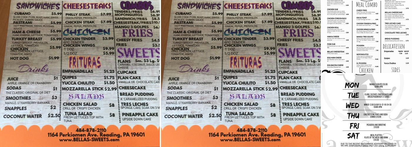 Bellas sweets Menu