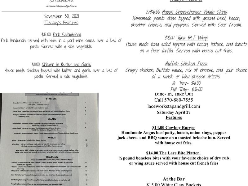 Lace Works Tap & Grill Menu
