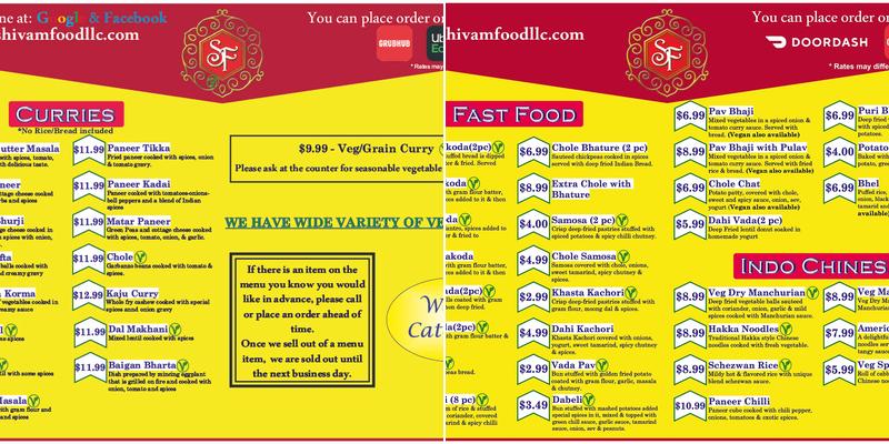 Shivam food Menu