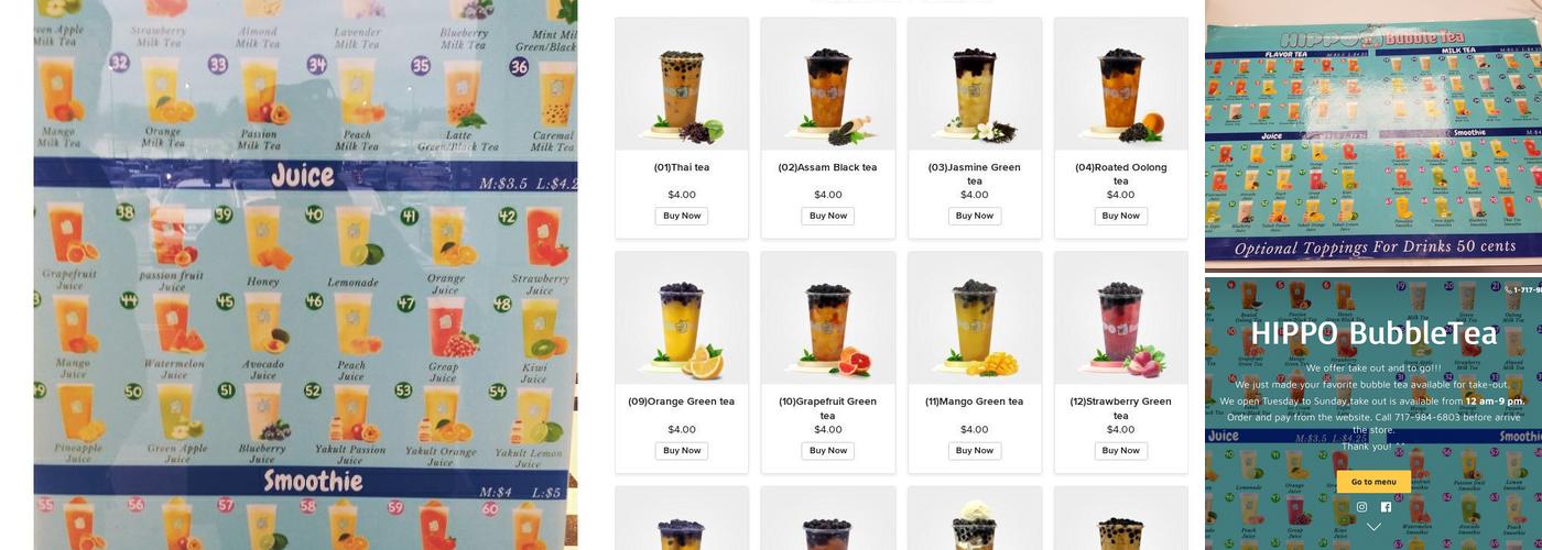 Hippo Bubble Tea Menu