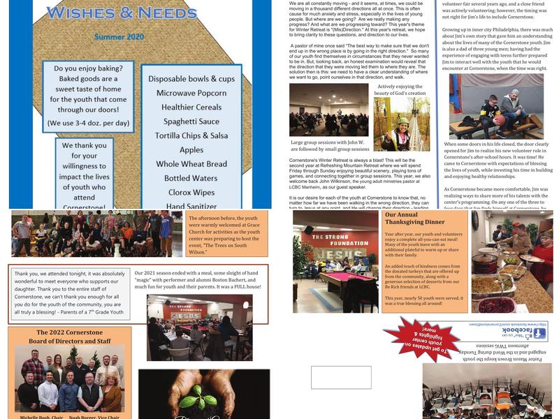 Cornerstone Youth Center Menu