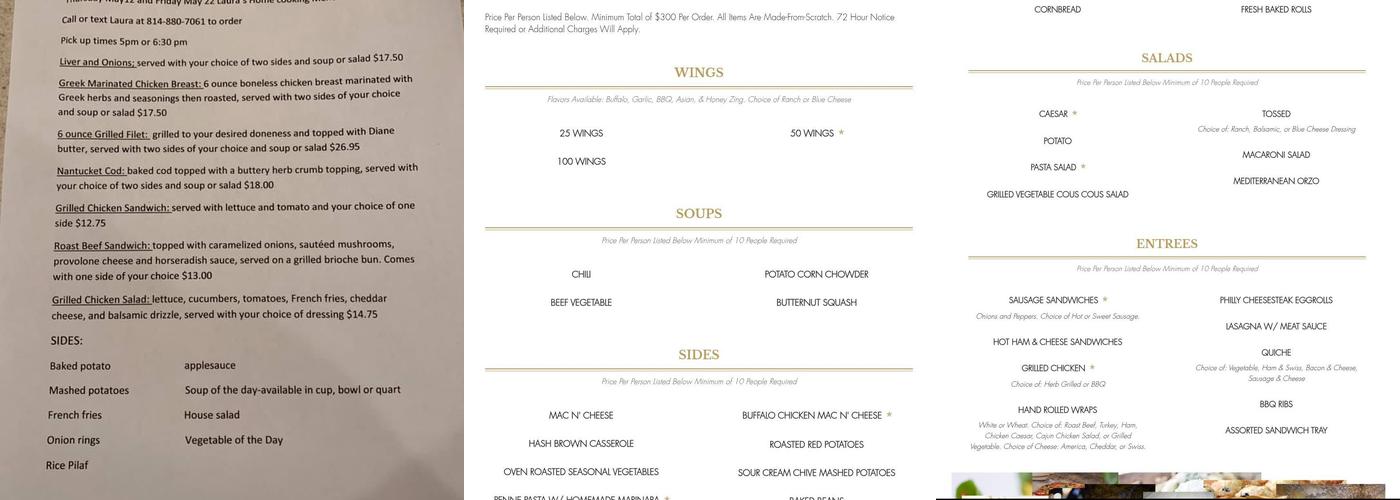 Laura's Home Cooking Menu