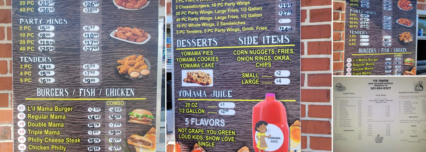 Yomama Menu