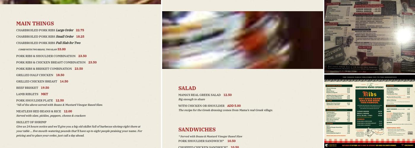 Rendevous Ribs Shipping Menu