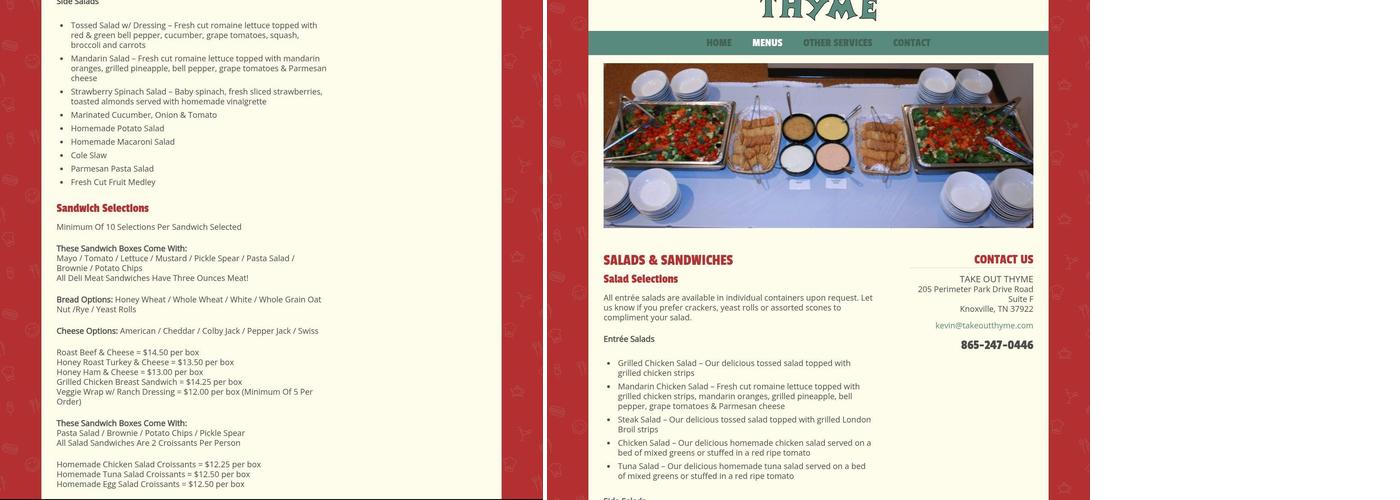Take Out Thyme Menu