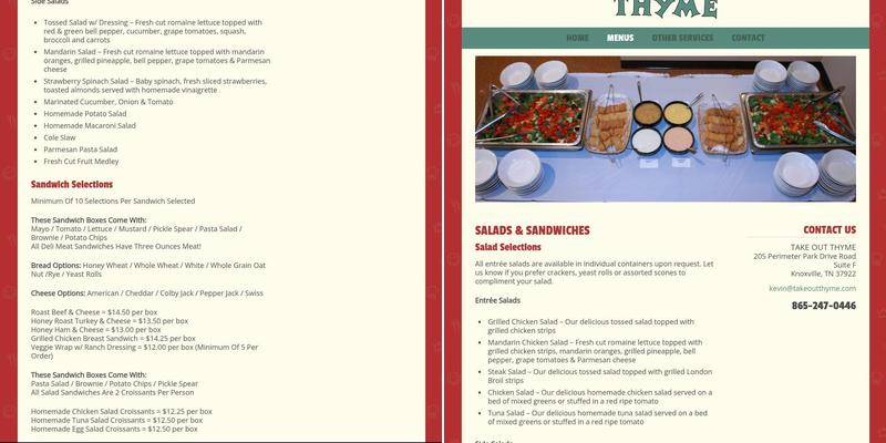 Take Out Thyme Menu