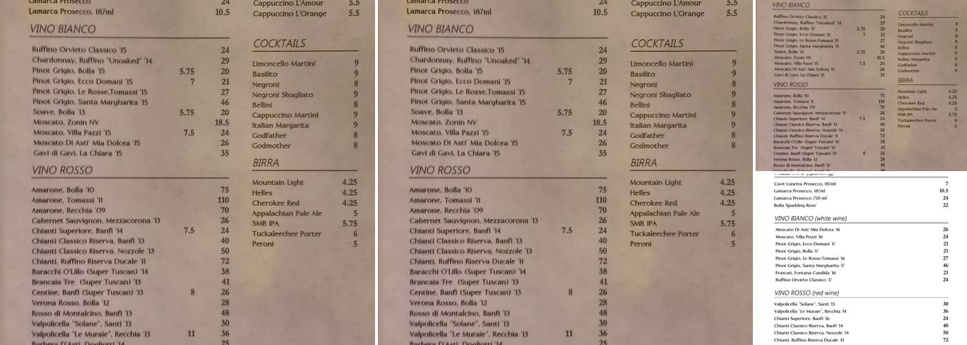 Cappuccino's Menu