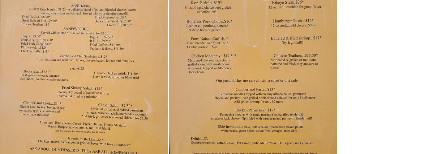 Cumberland Grille Menu