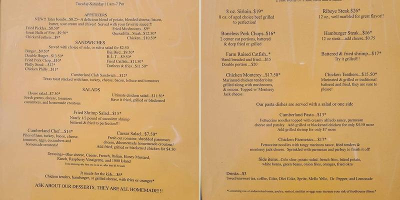 Cumberland Grille Menu