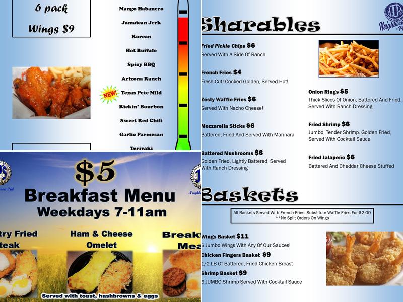 JP's Neighborhood Pub Menu
