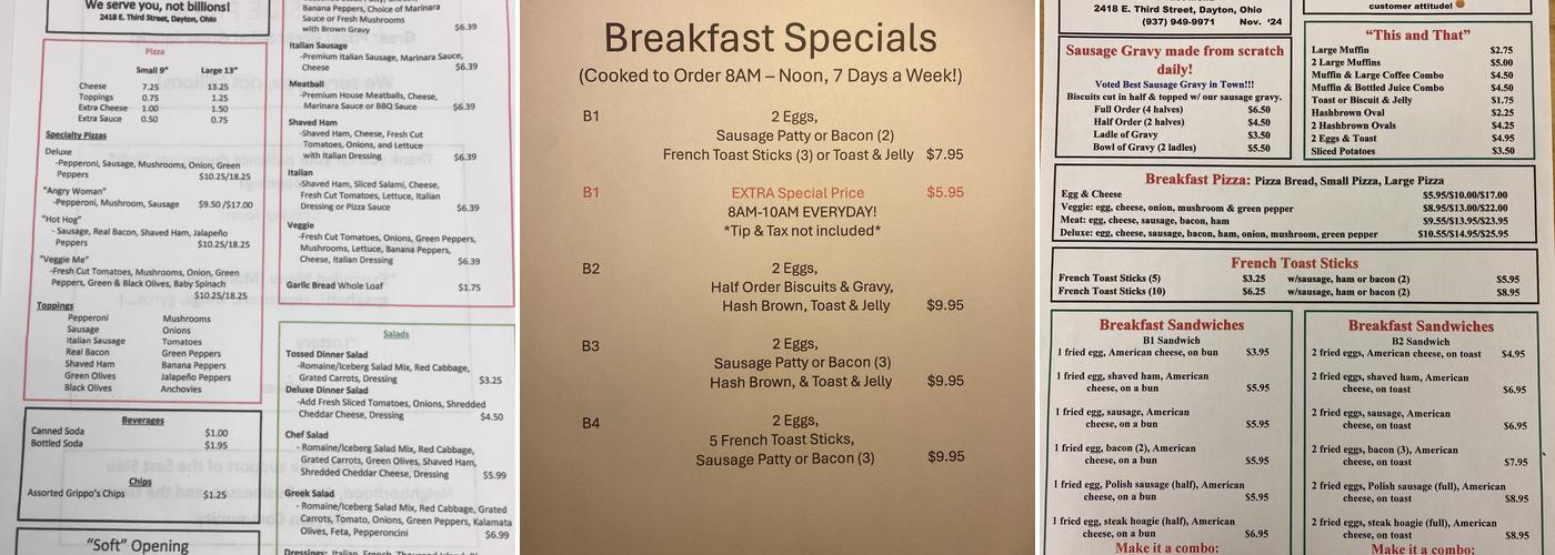 East Side Pizza & B’s Grill Menu