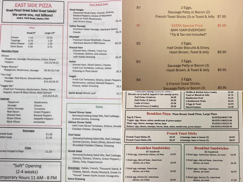 East Side Pizza & B’s Grill Menu