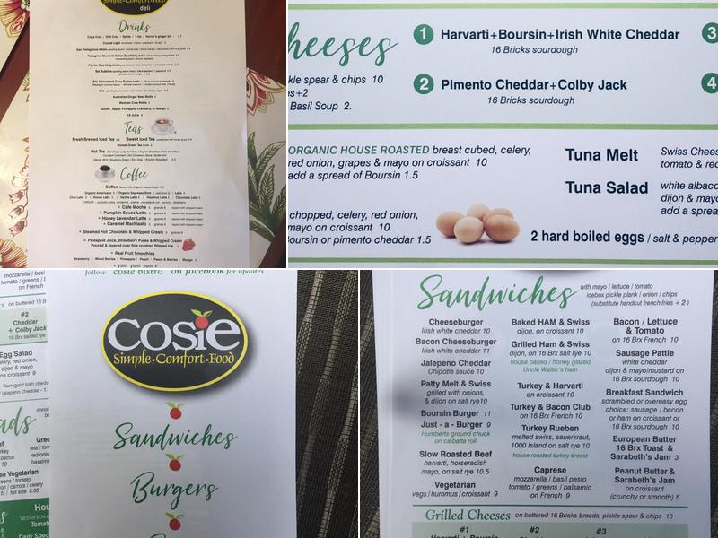 COSIE BISTRO & DELI Menu