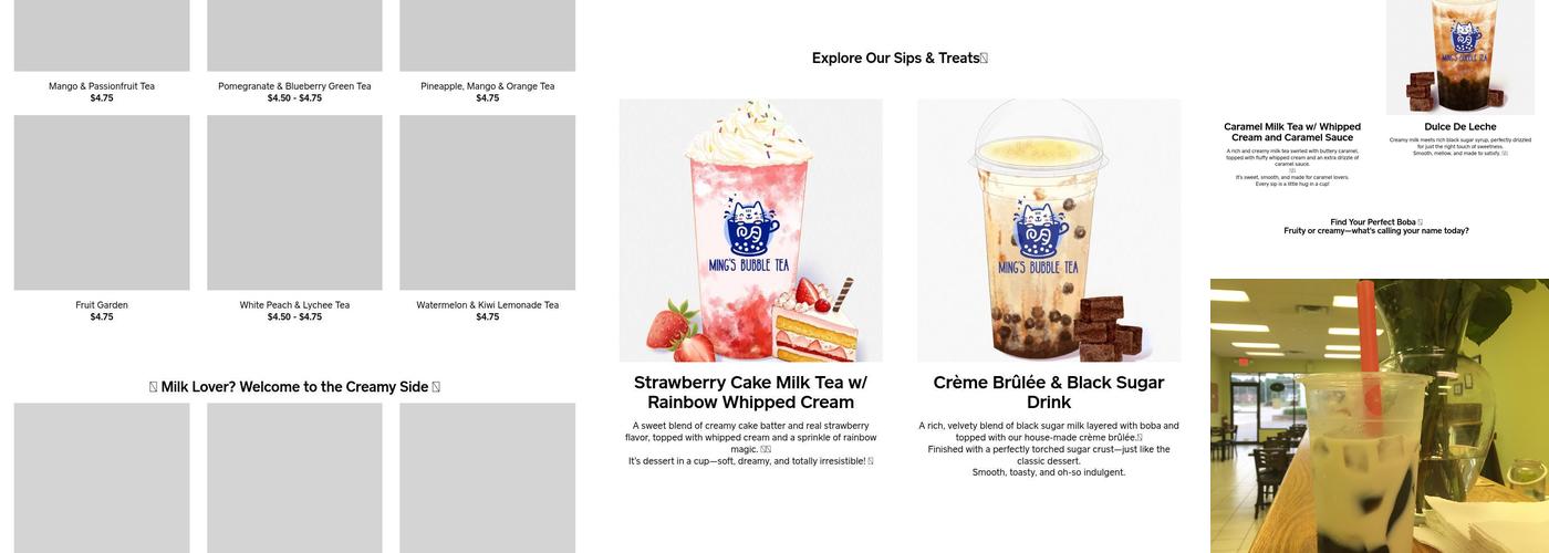 Ming's Bubble Tea Menu