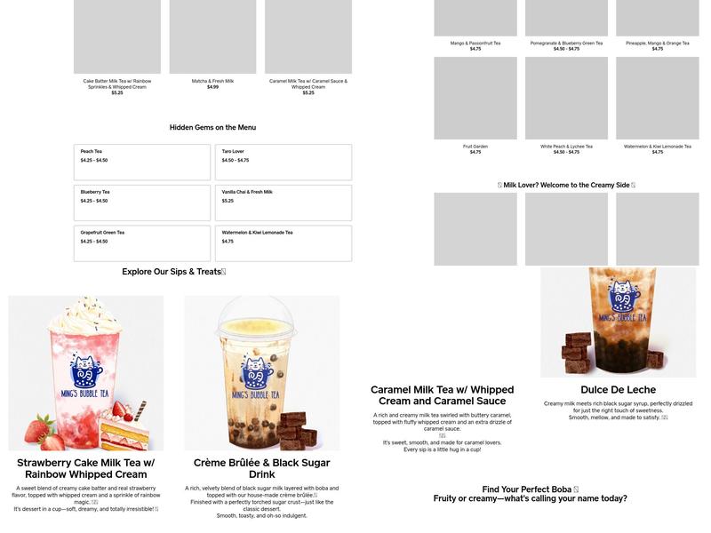 Ming's Bubble Tea Menu