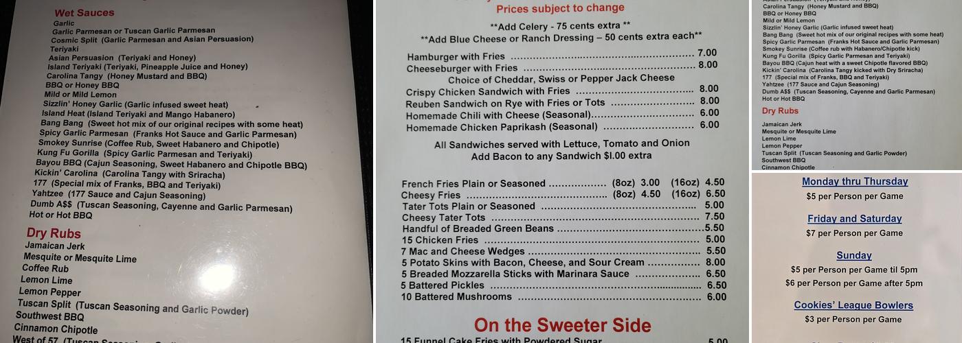 Cookies' 10 Pin Menu