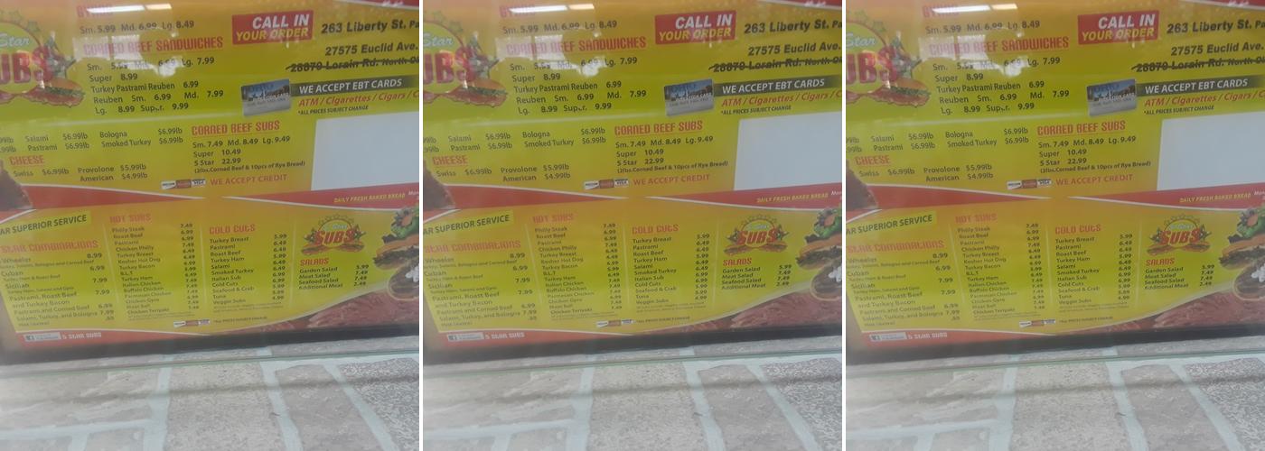 Five Star Subs Menu