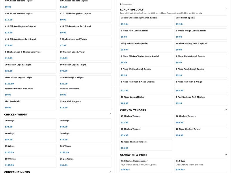 Hooks Fish And Chicken Menu