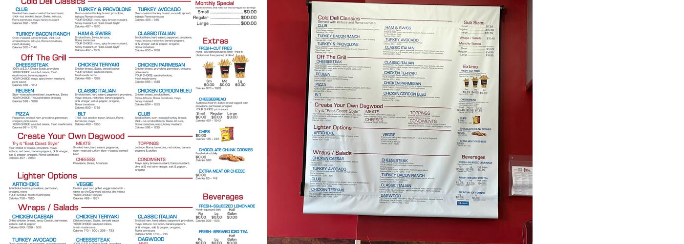 Penn Station East Coast Subs Menu