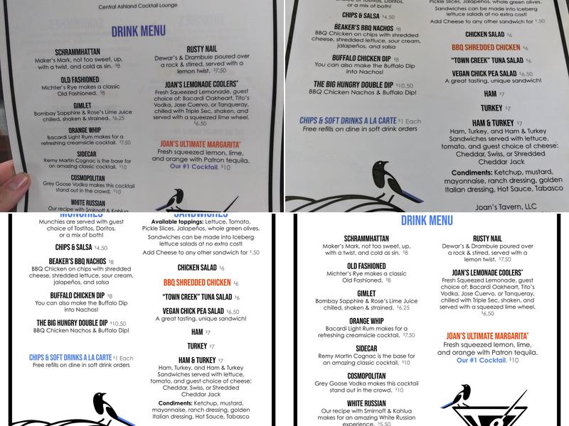 Joan's Tavern Menu