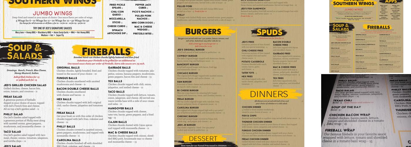 Jed's Bancroft Menu