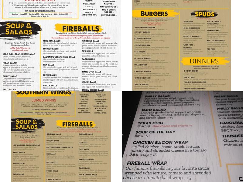 Jed's Bancroft Menu