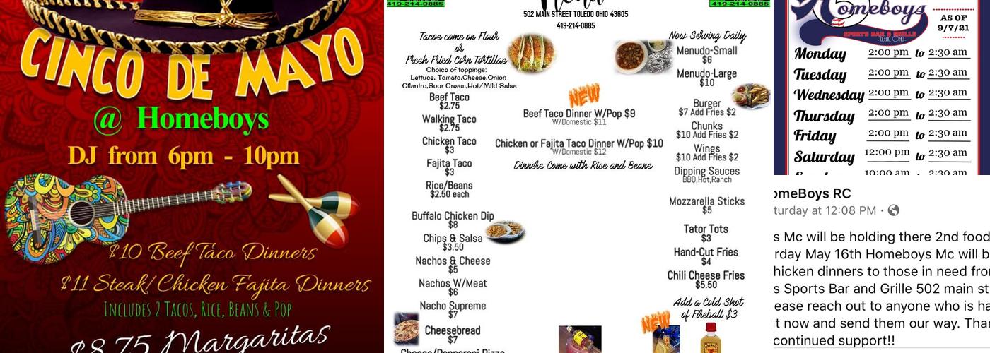 Homeboys Sports Bar and Grill Menu