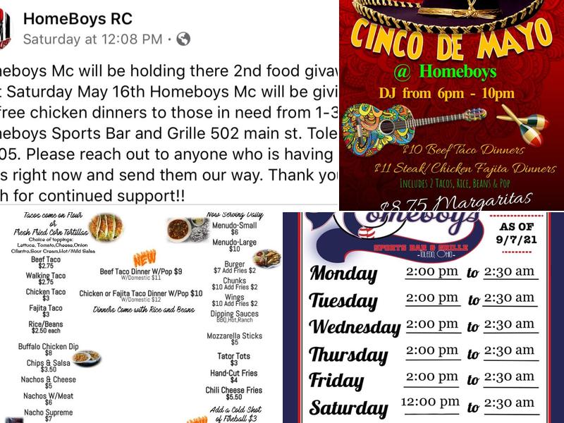 Homeboys Sports Bar and Grill Menu