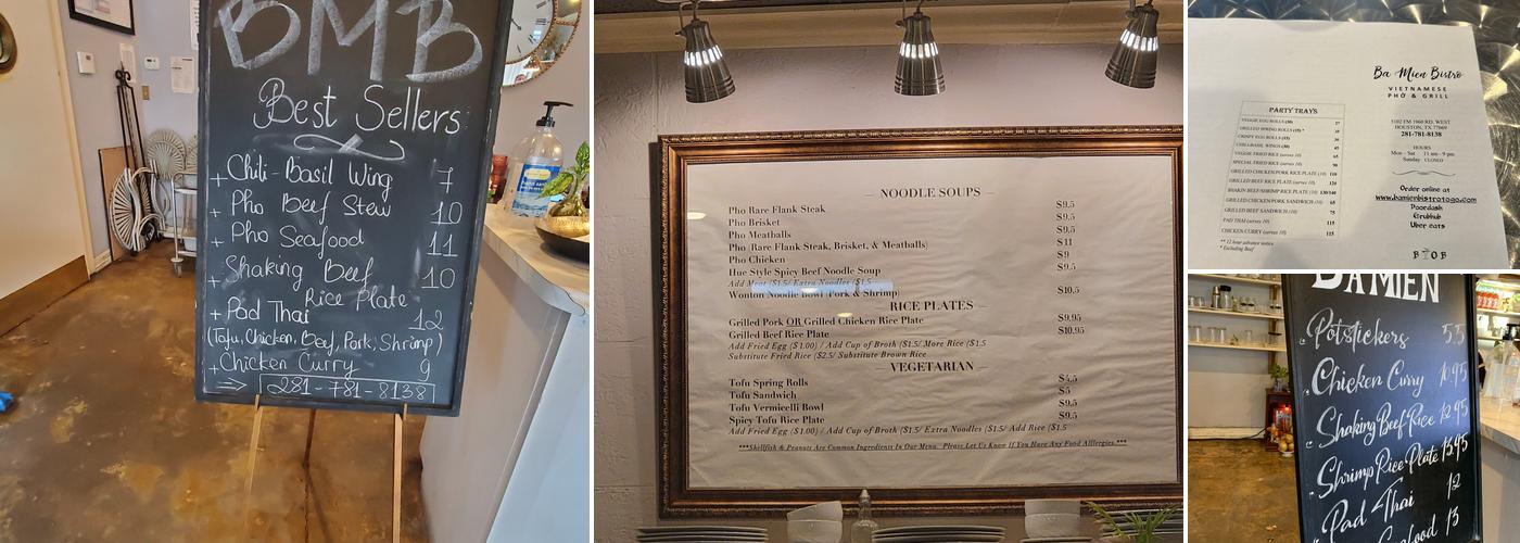 Ba Mien Bistro Menu