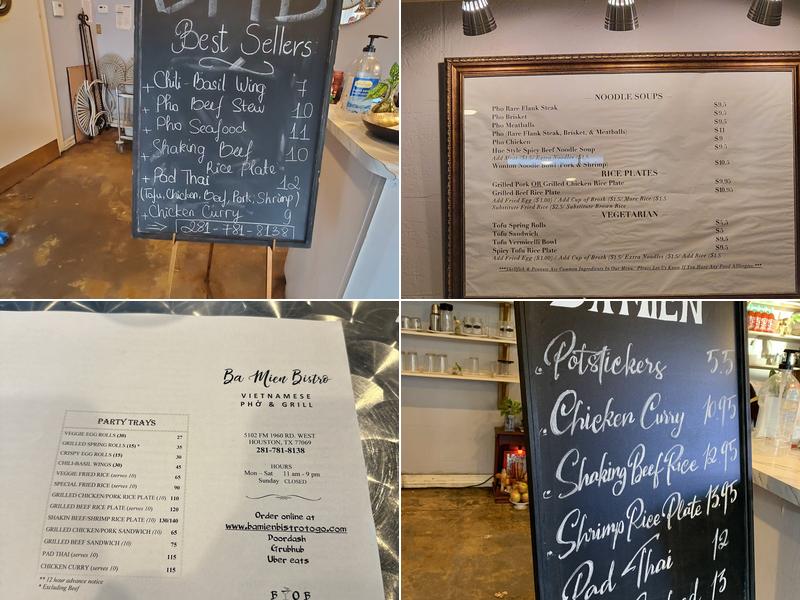 Ba Mien Bistro Menu