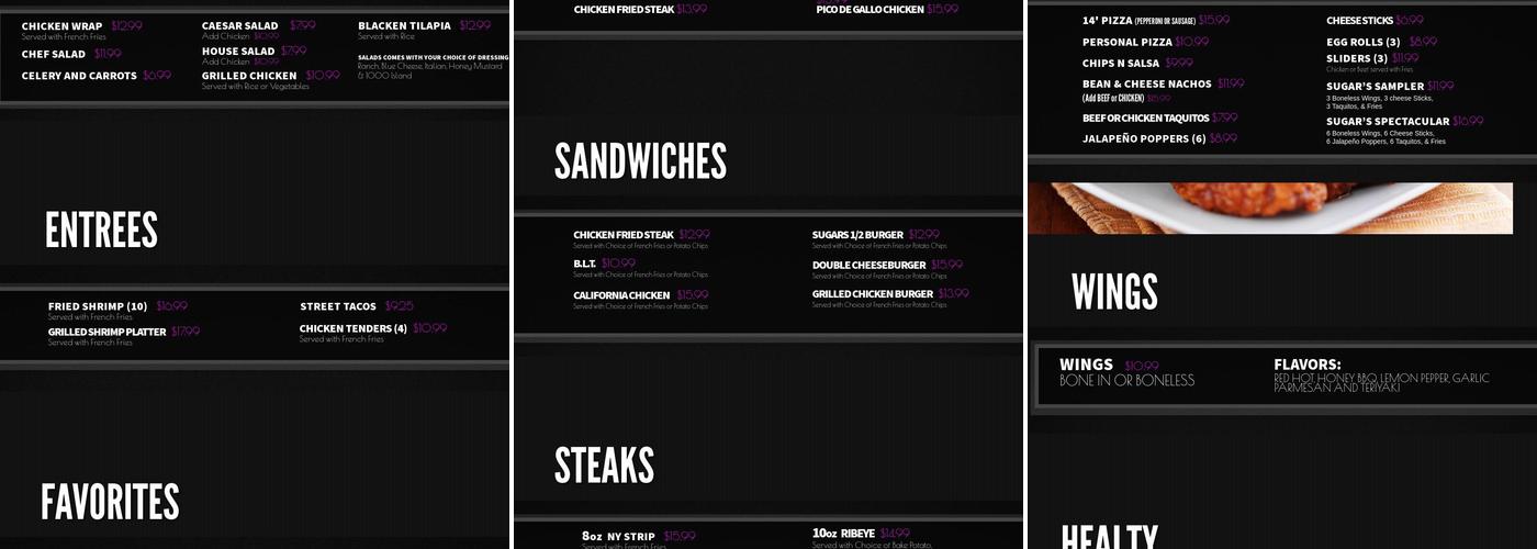 Sugar's Menu