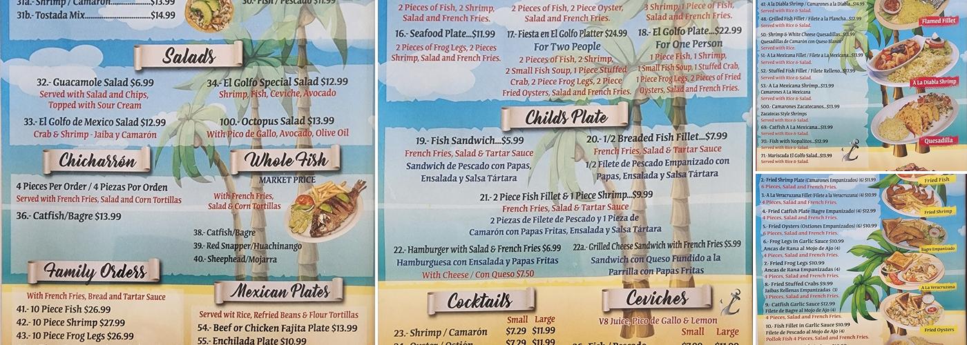 El Golfo De Mexico Menu