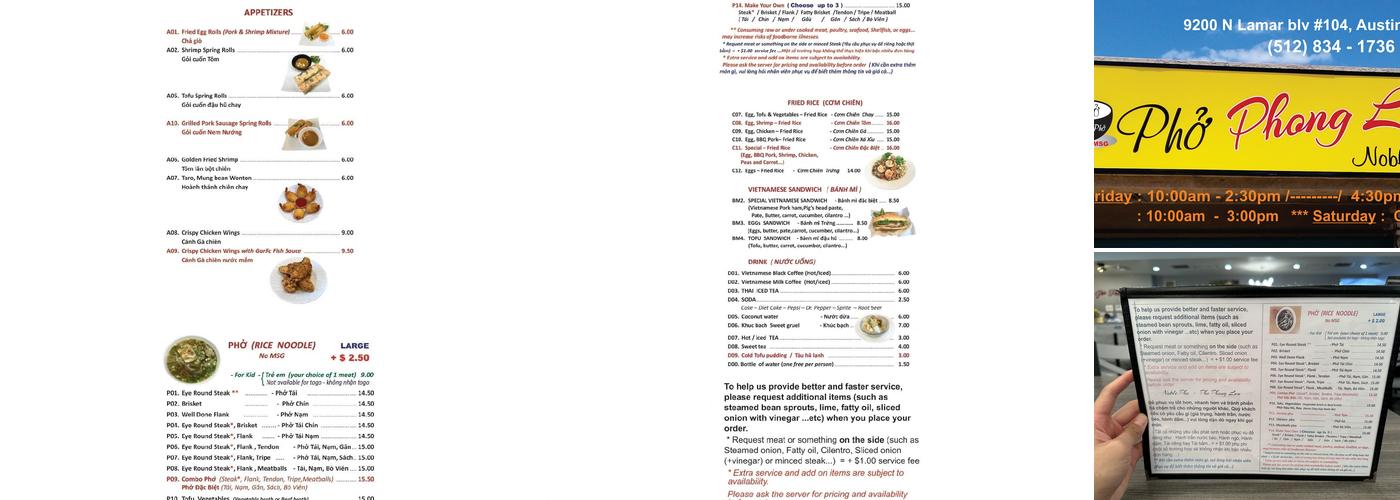 Phở Phong Lưu Menu