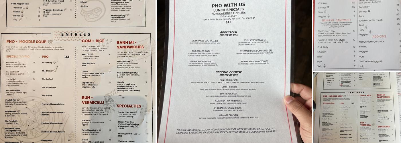 Pho With Us Menu