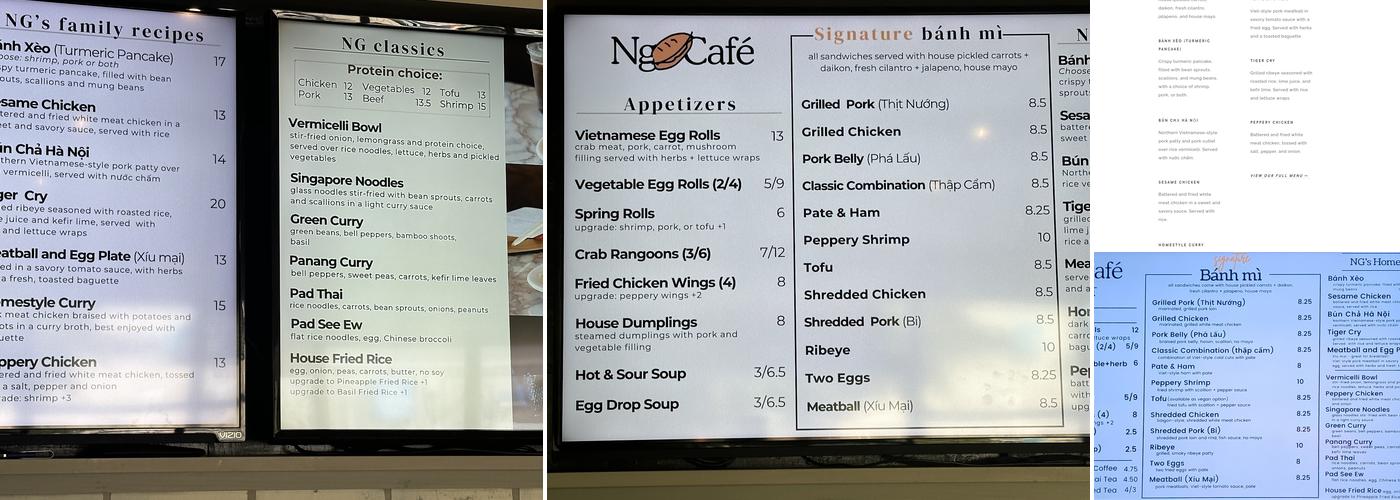 NG Cafe Menu
