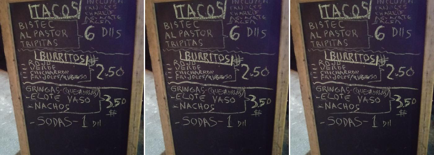 Sabroso Shop Menu
