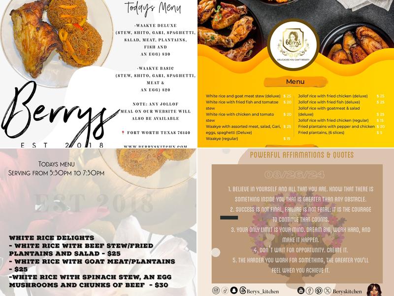 Berry’s kitchen Menu
