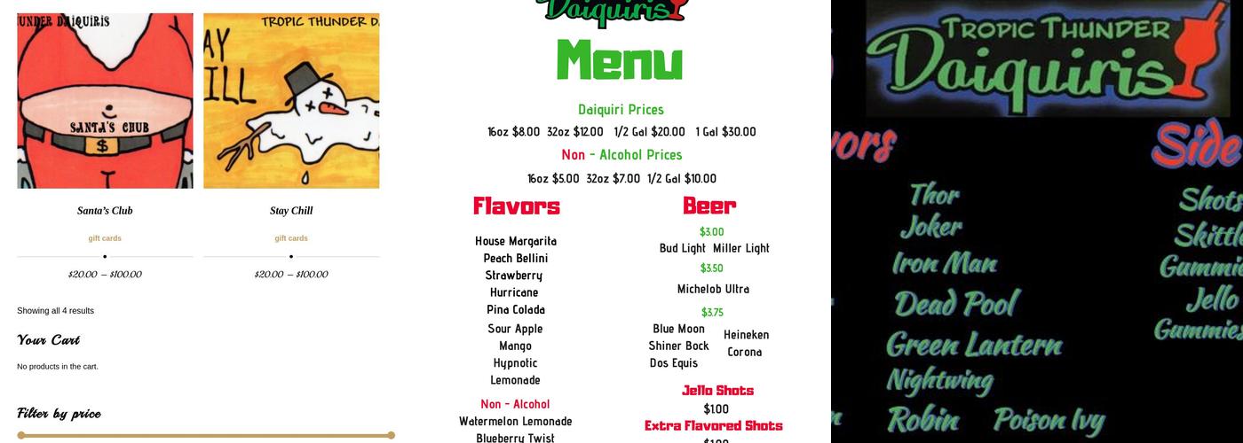 Tropic Thunder Daiquiris Menu