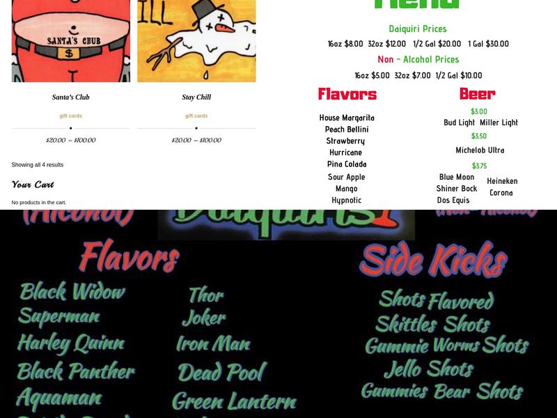 Tropic Thunder Daiquiris Menu