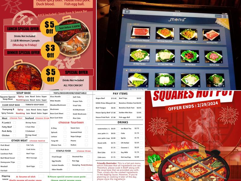 Squares Hot Pot Menu