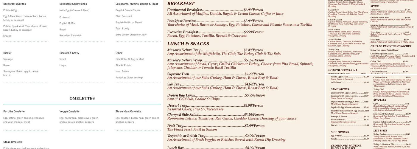 Cafe 2 Mason's Menu