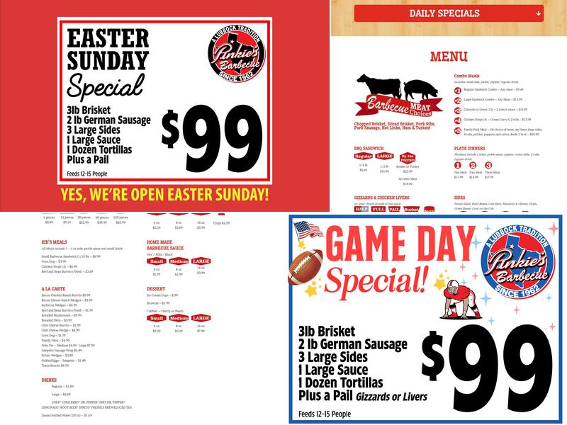 Pinkie's Barbecue Menu